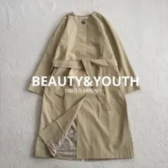 ビューティー＆ユース　コットンナイロン ノーカラー ベルトコート -撥水加工-