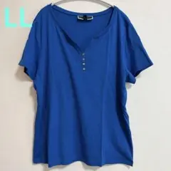 カレンスコット 無地 Tシャツ Vネック 半袖 XL ゆったり 青 綿 旅行