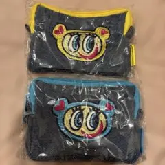 エンジェルブルー デニム風刺繍ポーチ2個セット