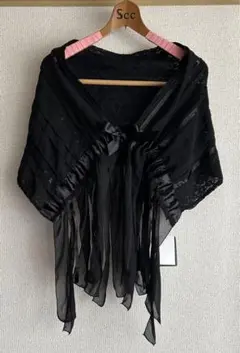 新品　未使用　フォーマル　ブラックシフォンショール レース付き