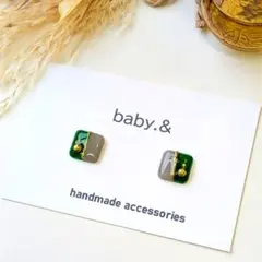 レジンピアス ハンドメイド イヤリング グリーン【№052】