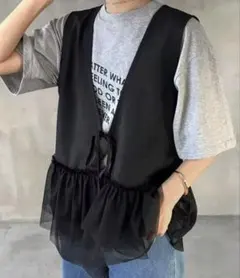チュールフリル ペプラムベスト ブラック