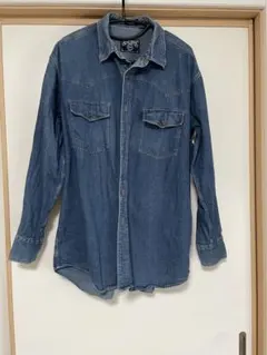 デニムシャツ 長袖 フロントポケット付き　L