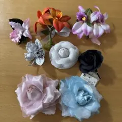 コサージュ 8個セット ピンク、黒、シルバー、水色