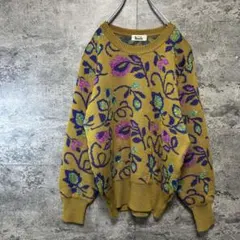 古着　90s ヴィンテージ 総柄ニットセーター　花柄　昭和レトロ　日本製