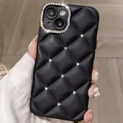 黒いキルティングデザインiPhoneケース