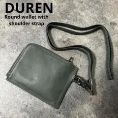 Round wallet with shoulder strap レザー カーキ