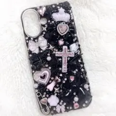 スマホケース iPhone16黒ピンク ゴテゴテ デコ電 地雷