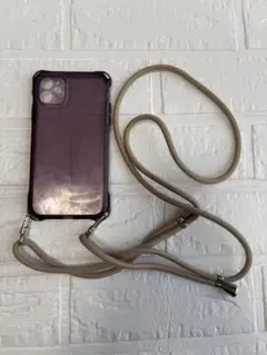iPhone11 スマホケース　パープル　紫　ストラップ付　スマホショルダー