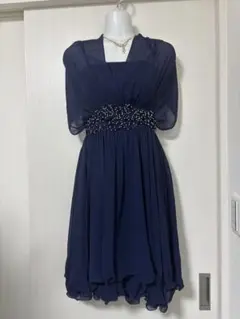 新品 薔薇パール 3way シフォン パーティードレス お呼ばれ ネイビー M