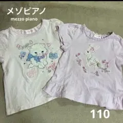 mezzo piano ウサギと猫の刺繍Tシャツ 2枚セット　110cm