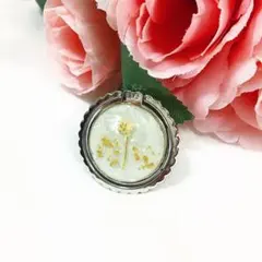 ハンドメイド スマホリング 押し花 ドライフラワー かすみ草 リング 韓国