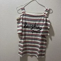 ボーダー柄 オープンショルダー 半袖Tシャツ