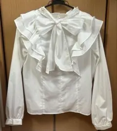しまむら フリル襟ブラウス リボンシャツ ホワイト 上品 ガーリー
