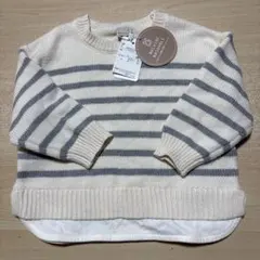 新品タグ付きpetit main ボーダー重ね着風ニット