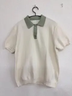 ZARA クリーム色 緑色 ポロシャツ