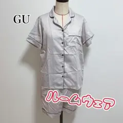 GU ジーユーサテンパジャマ 半袖ショートパンツ ライトグレー S ルームウェア