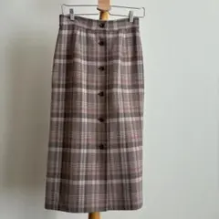 リバーシブル　チェック柄x無地　タイトスカート