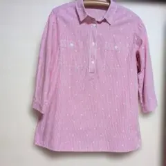 TWO:C 赤と白のストライプ 七分袖シャツ