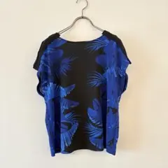 美品LANVIN collection リーフ柄 カットソーブラック×ブルー38