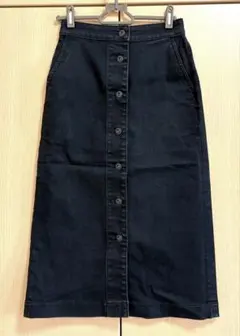 UNIQLO/ユニクロ　デニム　フロントボタン　ミディスカート　ブラック58cm