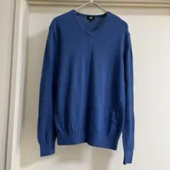 カシミヤ混　UNIQLO Vネックセーター S 青