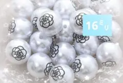 16mm aカメリア柄 ホワイトパールビーズ