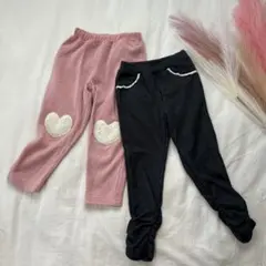 美品95㎝ズボンパンツ 2点ピンク 黒ハート裏起毛