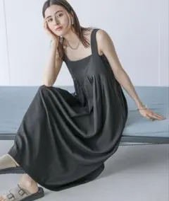 レプシィム　リネンライクスクエアワンピース　グレー　チャコールグレー