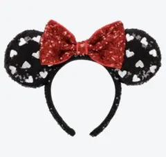 ディズニー ミニー カチューシャ ハート スパンコール 赤 黒