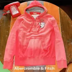 アバクロ フェード ピンク パーカー ハーフジップ ワッペン 古着 MUSCLE