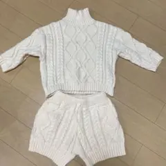 ホワイト ケーブルニット ショートパンツセットアップ