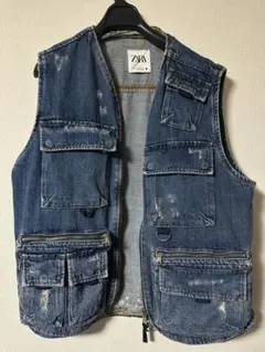 ZARA ダック ベスト ジャケット ブラウン ジッパー 加工 - メルカリ