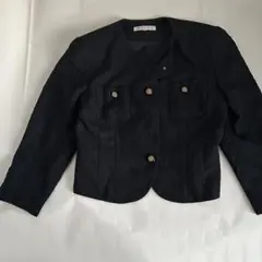 ダークブルー　ノーカラージャケット ショート丈