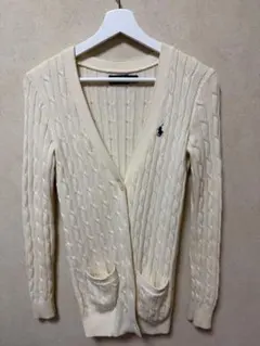 ポロラルフローレン ケーブルカーディガン ホワイト ポニー刺繍