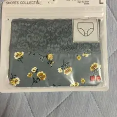 ユニクロ新品ショーツLブルーグレー✖️黄色い花