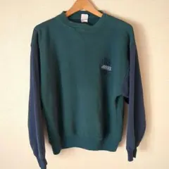 ​BROOKS ブルックス スウェット 前V 刺繍ロゴ バイカラー 深緑 紺 L