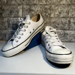 【美品】コンバース オールスター レザー OX 白 25.5cm 本革 ホワイト