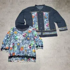 総柄ジャケット 柄ジャケット 総柄シャツ レトロジャケット セットアップ Mのサムネイル