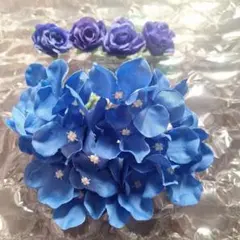 新品　青バラ 造花 4個とアジサイ 造花 セット