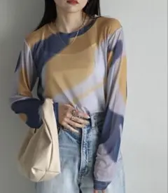 COUROアート柄ロングスリーブシアーＴシャツ