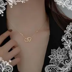 【韓国風ダブルハートネックレス 】18Kゴールドカラー