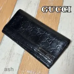 【GUCCI】グッチ シマ ホック 二つ折り長財布 ブラック レザーのサムネイル