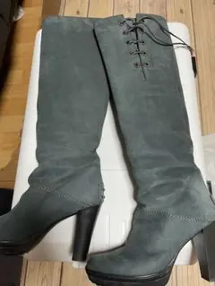 グレー スエード ロングブーツ 高ヒール