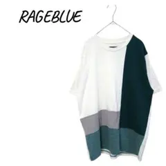 レイジブルー 【M】 カラーブロックデザイン Tシャツ 半袖 メンズ カジュアル