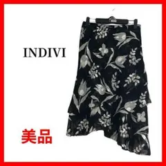 INDIVI ボタニカル柄 フレアスカート イレヘム きれいめ 通勤 B700のサムネイル