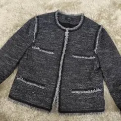 美品 Theory ノーカラーツイードジャケット ブラック セレモニー