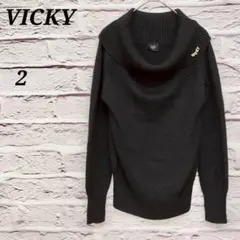 ビッキー 【2】 オフタートルネック長袖ニット ラメ入り ビジューロゴ ブラック