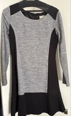 Cry. グレー・ブラック 長袖Aラインワンピース