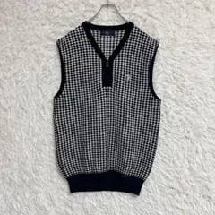 【エピキュール】ゴルフニットベスト (Ⅲ) ウール100% 総柄 Vネック